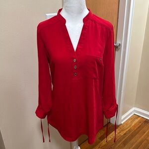 Guess Red Buttoned Mandarin Collar Blouse
